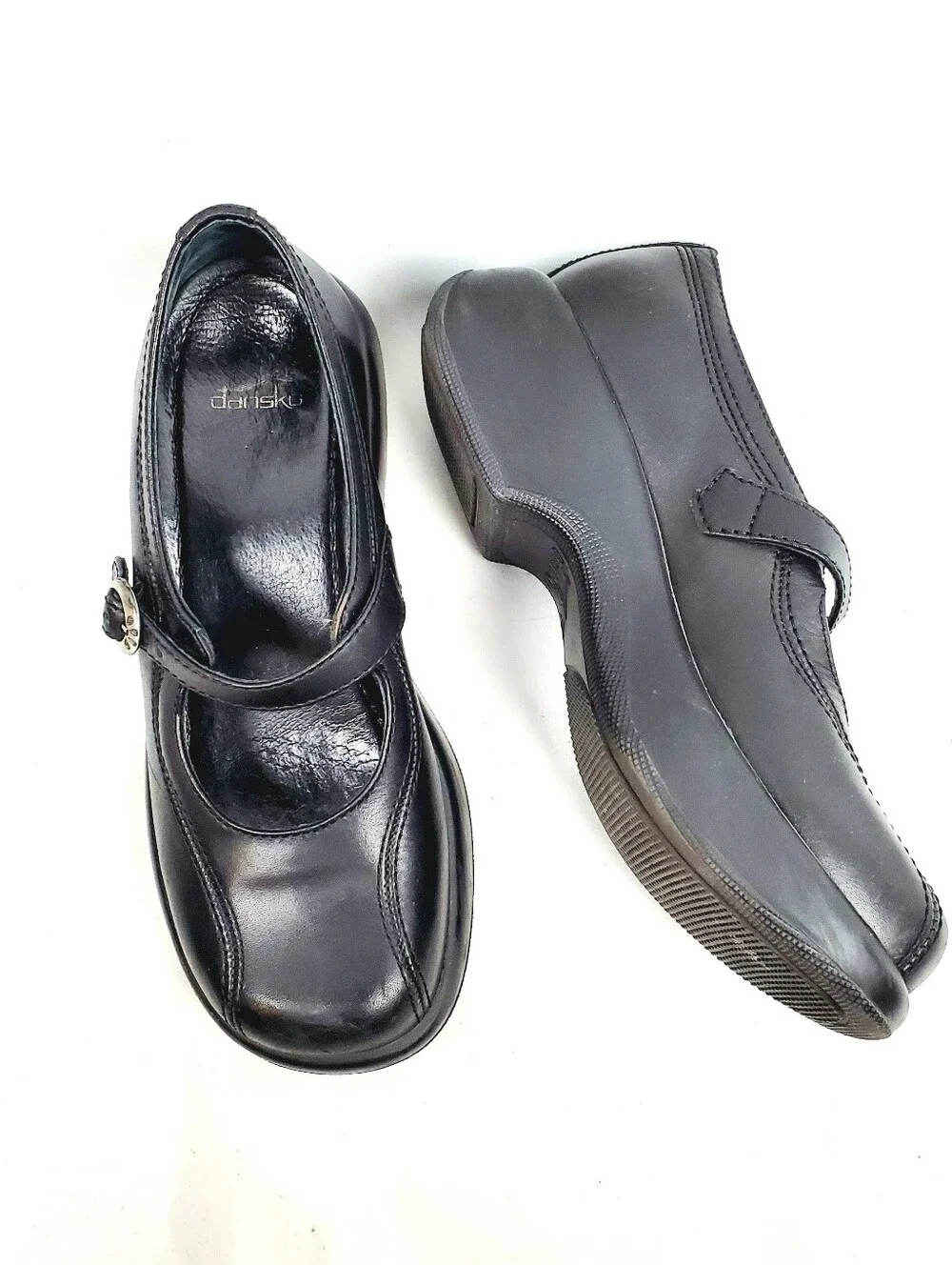 Dansko Chunky Black Leather Platform Mary Jane Shoe